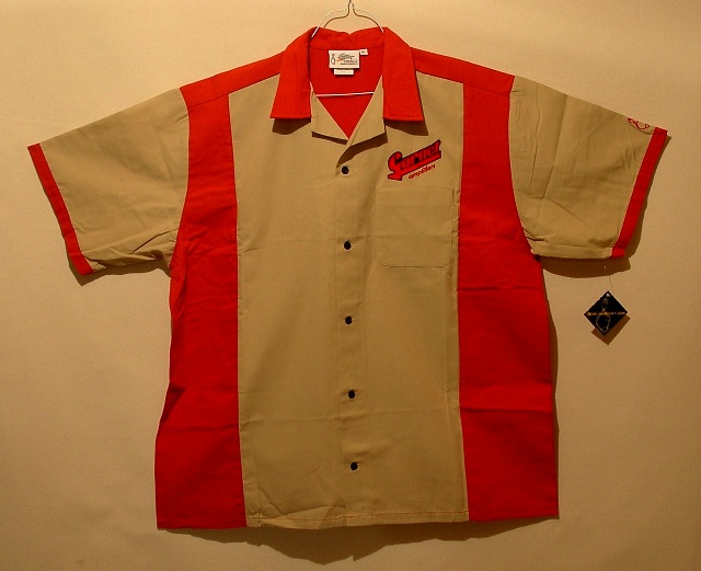 Garnet Retro Bowling Shirt in Red/Tan